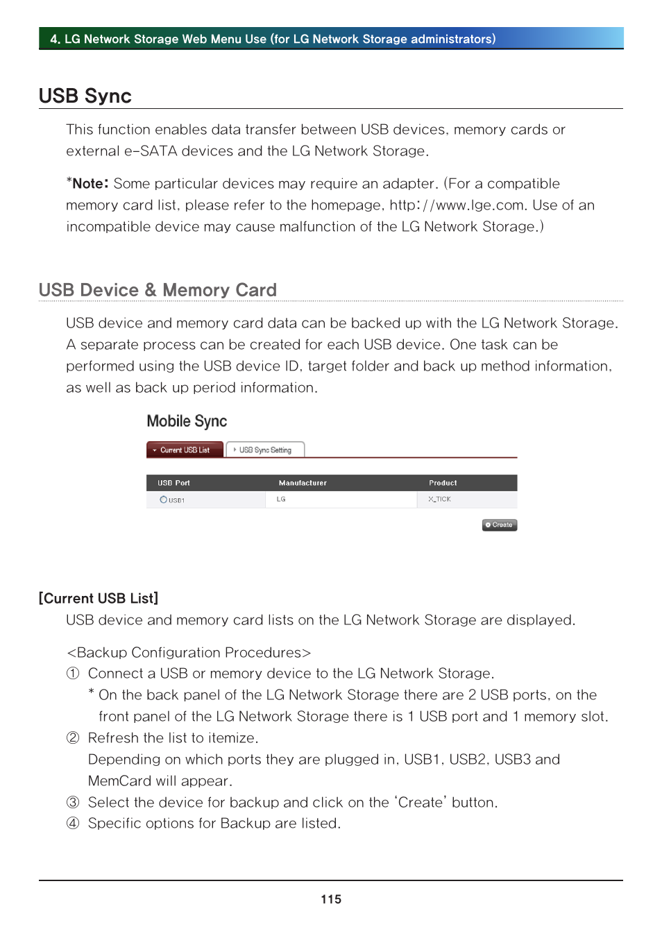 Usb sync | LG N2R1DB2 User Manual | Page 115 / 160