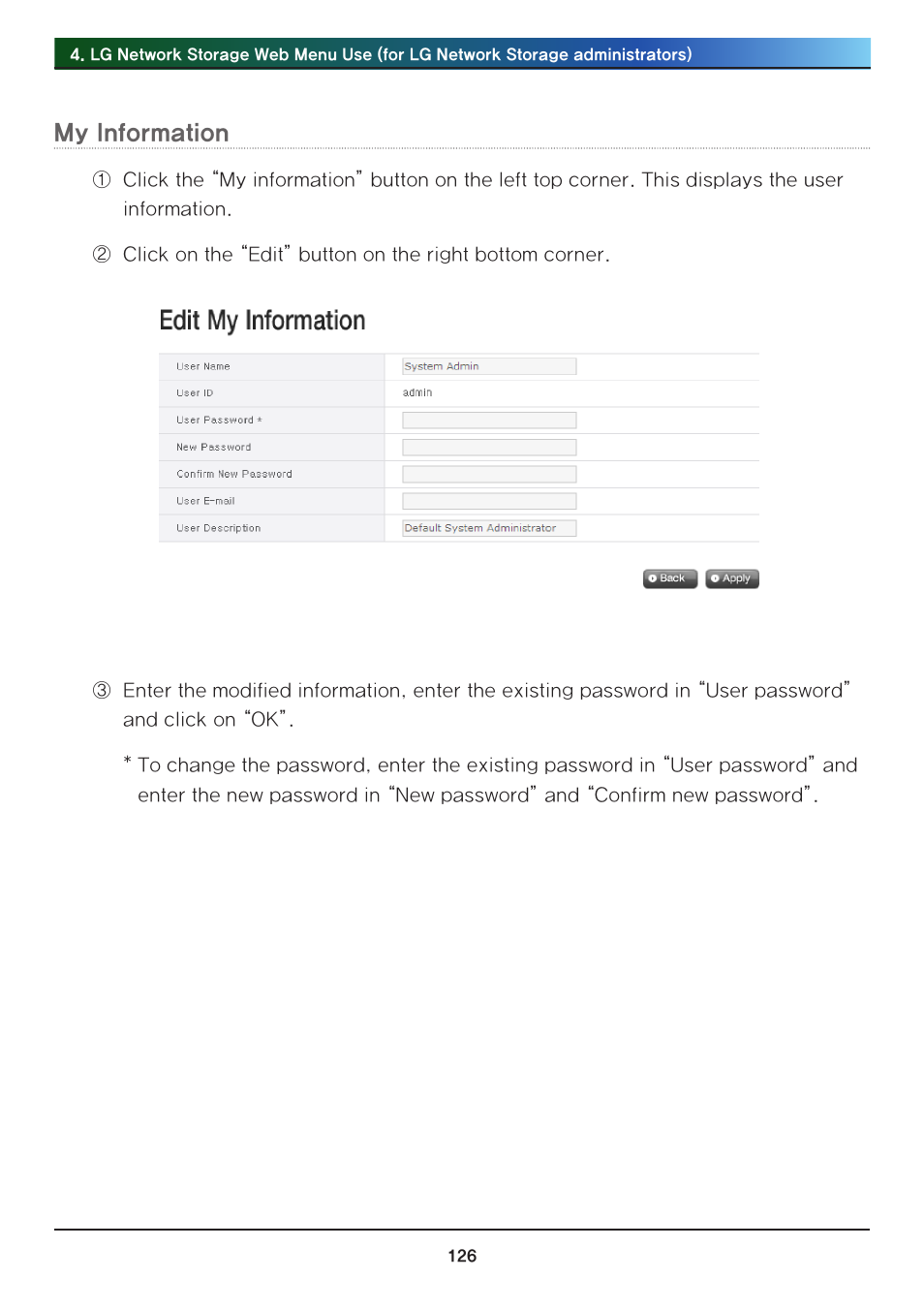 My information | LG N2R1DB2 User Manual | Page 126 / 160