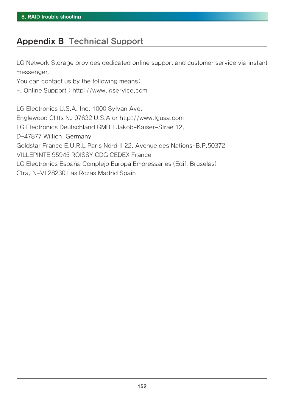 Appendix b technical support | LG N2R1DB2 User Manual | Page 152 / 160