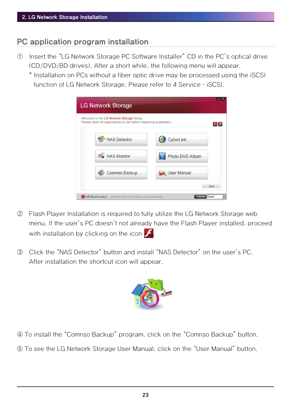 Pc application program installation | LG N2R1DB2 User Manual | Page 23 / 160