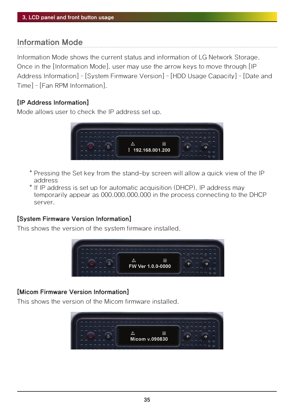 Information mode | LG N2R1DB2 User Manual | Page 35 / 160