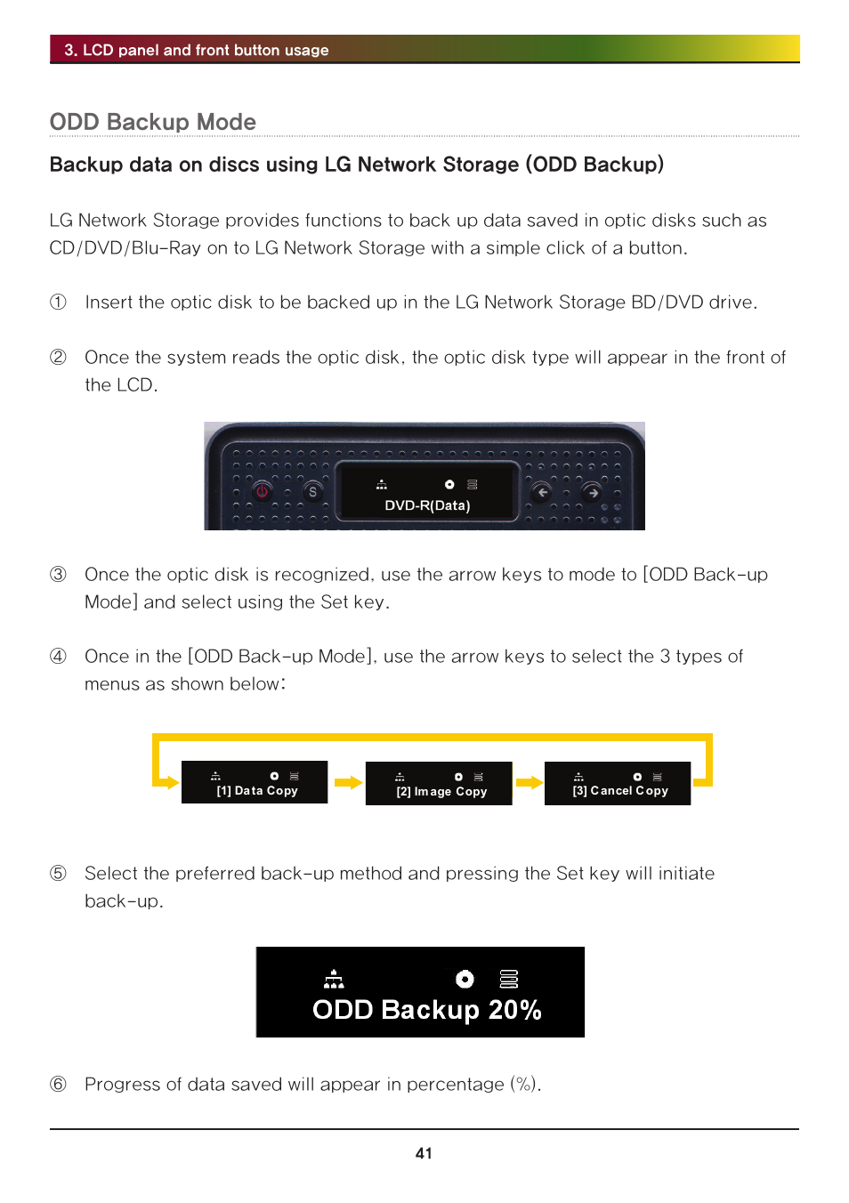 Odd backup mode | LG N2R1DB2 User Manual | Page 41 / 160