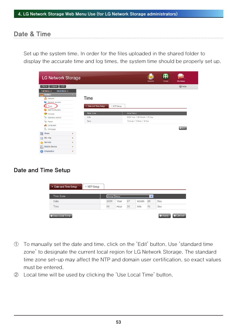 Date & time | LG N2R1DB2 User Manual | Page 53 / 160
