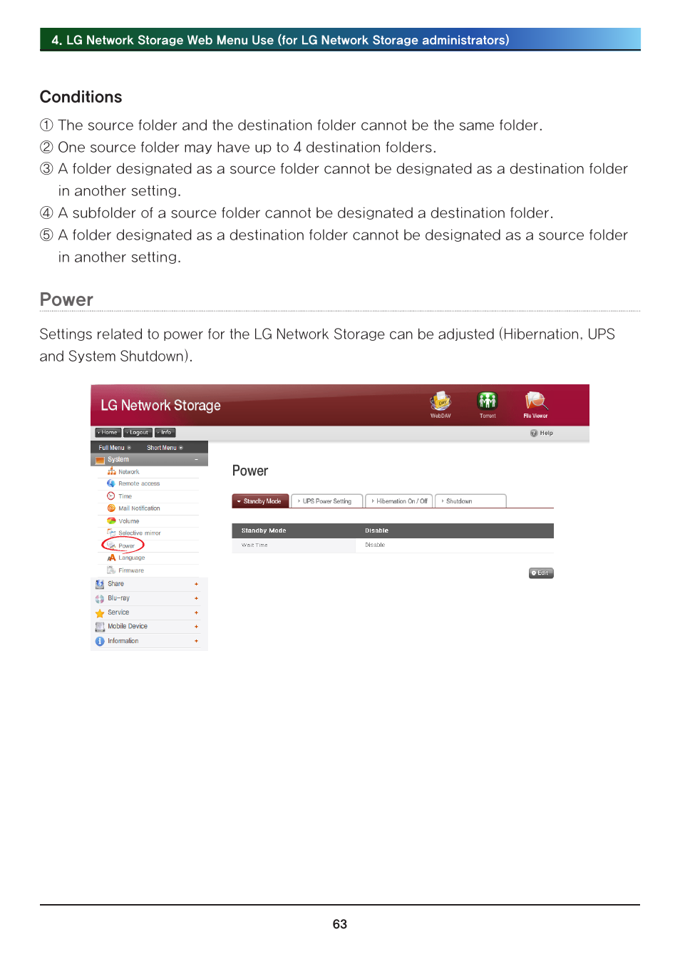 Power | LG N2R1DB2 User Manual | Page 63 / 160