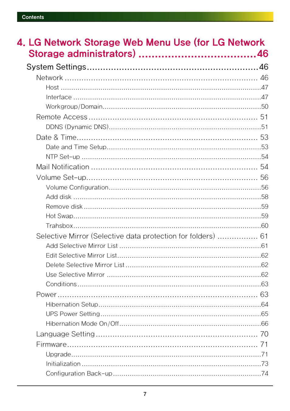 System settings | LG N2R1DB2 User Manual | Page 7 / 160