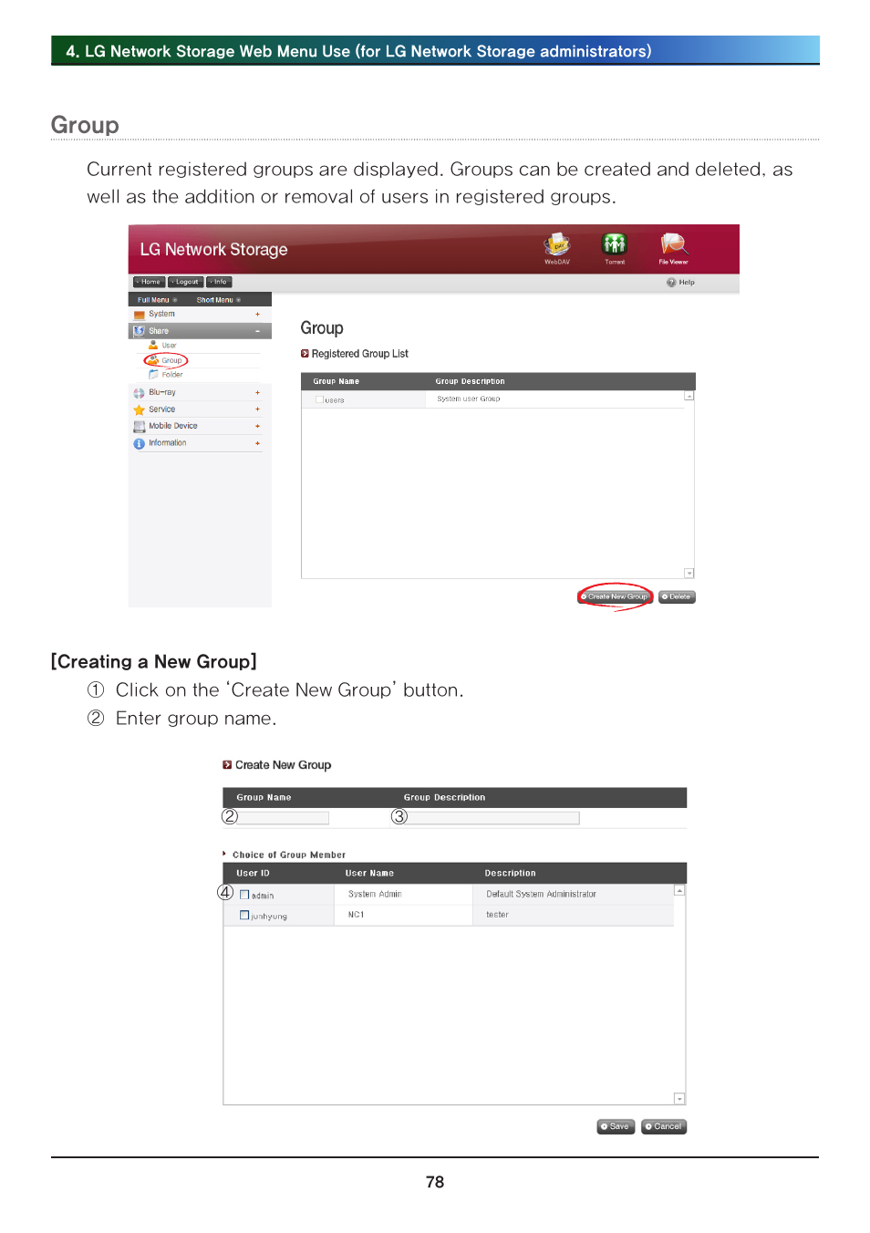 Group | LG N2R1DB2 User Manual | Page 78 / 160