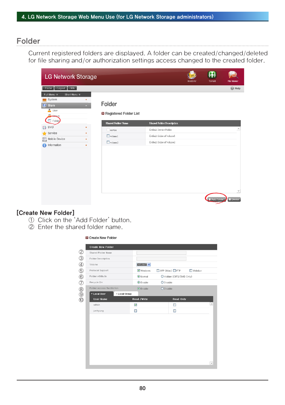 Folder | LG N2R1DB2 User Manual | Page 80 / 160
