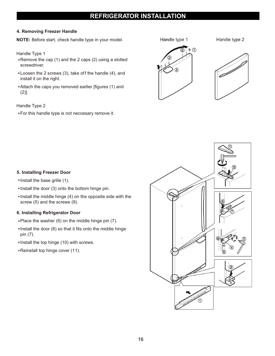 Refrigerator installation | LG LDN22735SW User Manual | Page 16 / 36