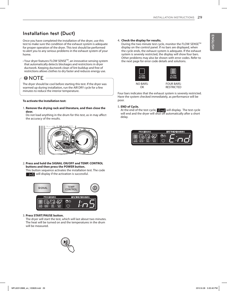 Installation test (duct) | LG DLGX4071V User Manual | Page 29 / 100