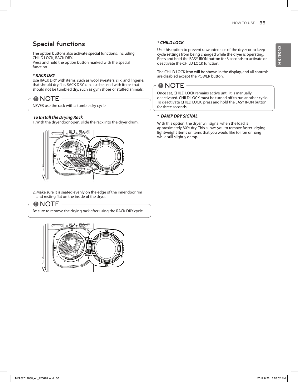 Special functions | LG DLGX4071V User Manual | Page 35 / 100