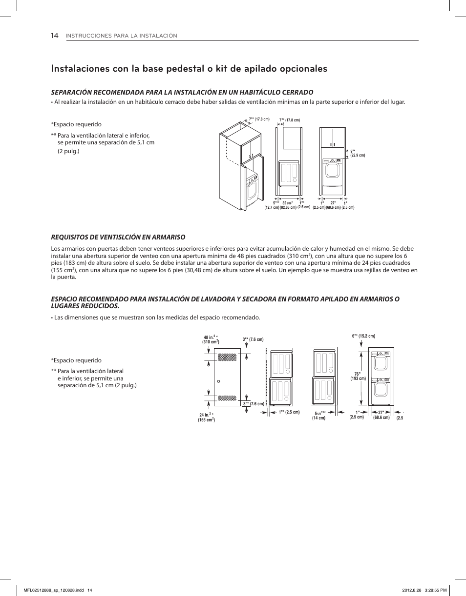 Requisitos de ventislción en armariso | LG DLGX4071V User Manual | Page 60 / 100