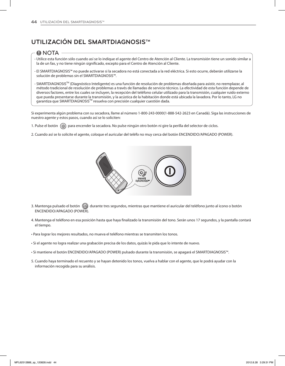 Utilización del smartdiagnosis, Nota | LG DLGX4071V User Manual | Page 90 / 100