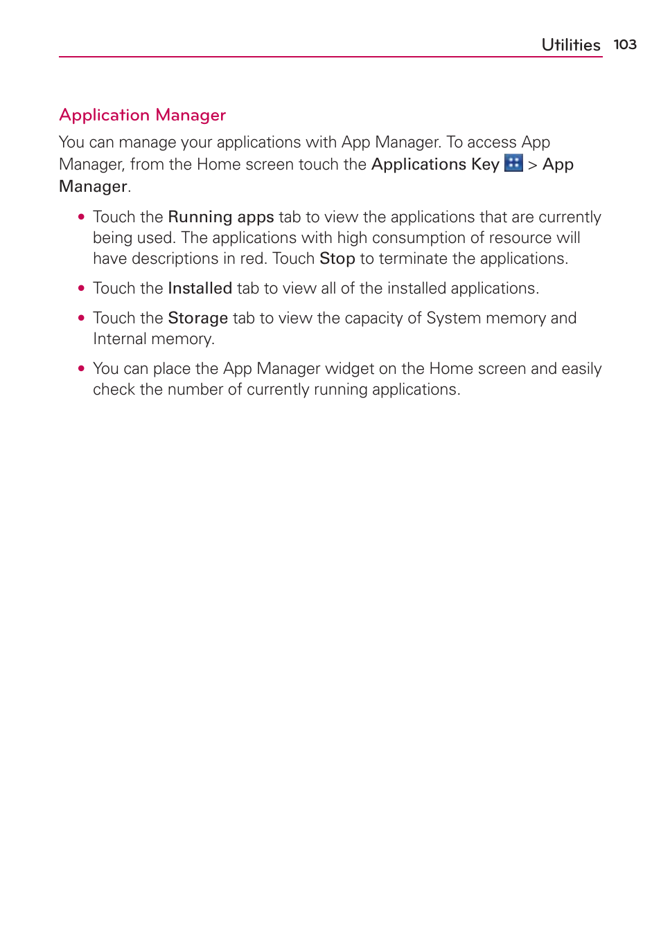 Utilities application manager | LG LGMS695 User Manual | Page 105 / 157