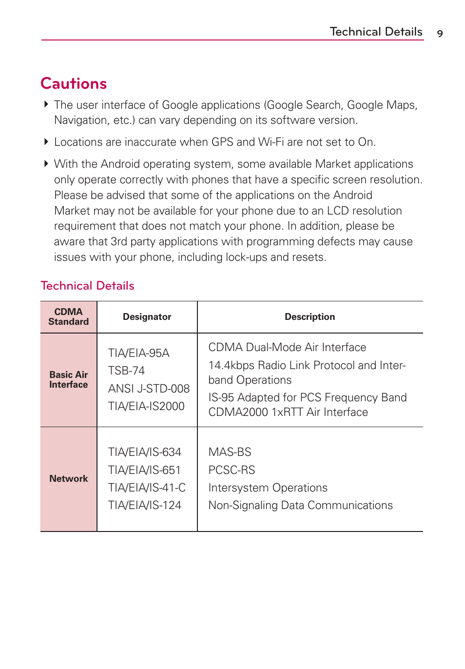 Technical details, Cautions | LG LGMS695 User Manual | Page 11 / 157