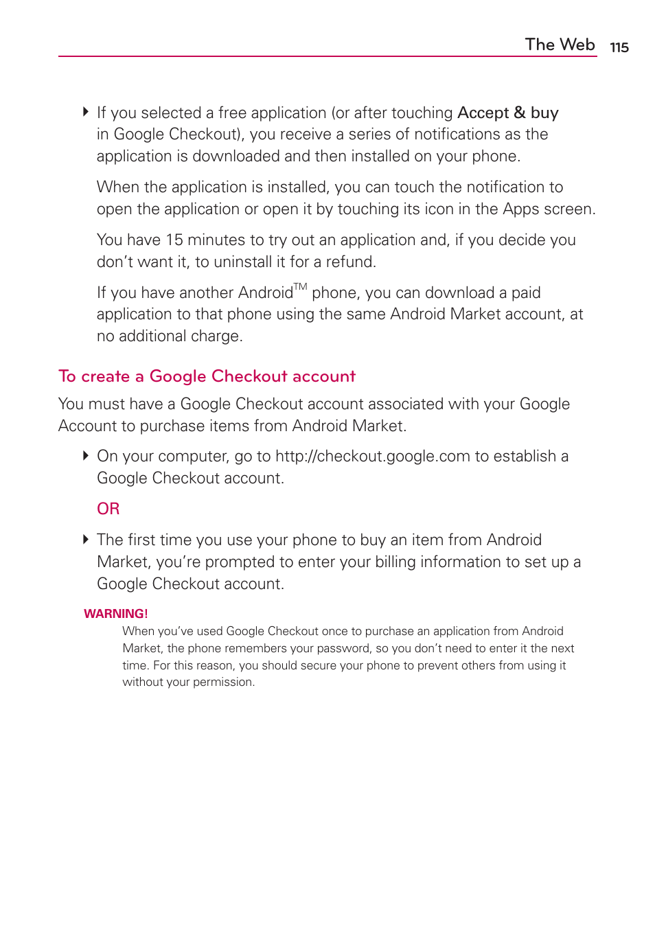 The web | LG LGMS695 User Manual | Page 117 / 157