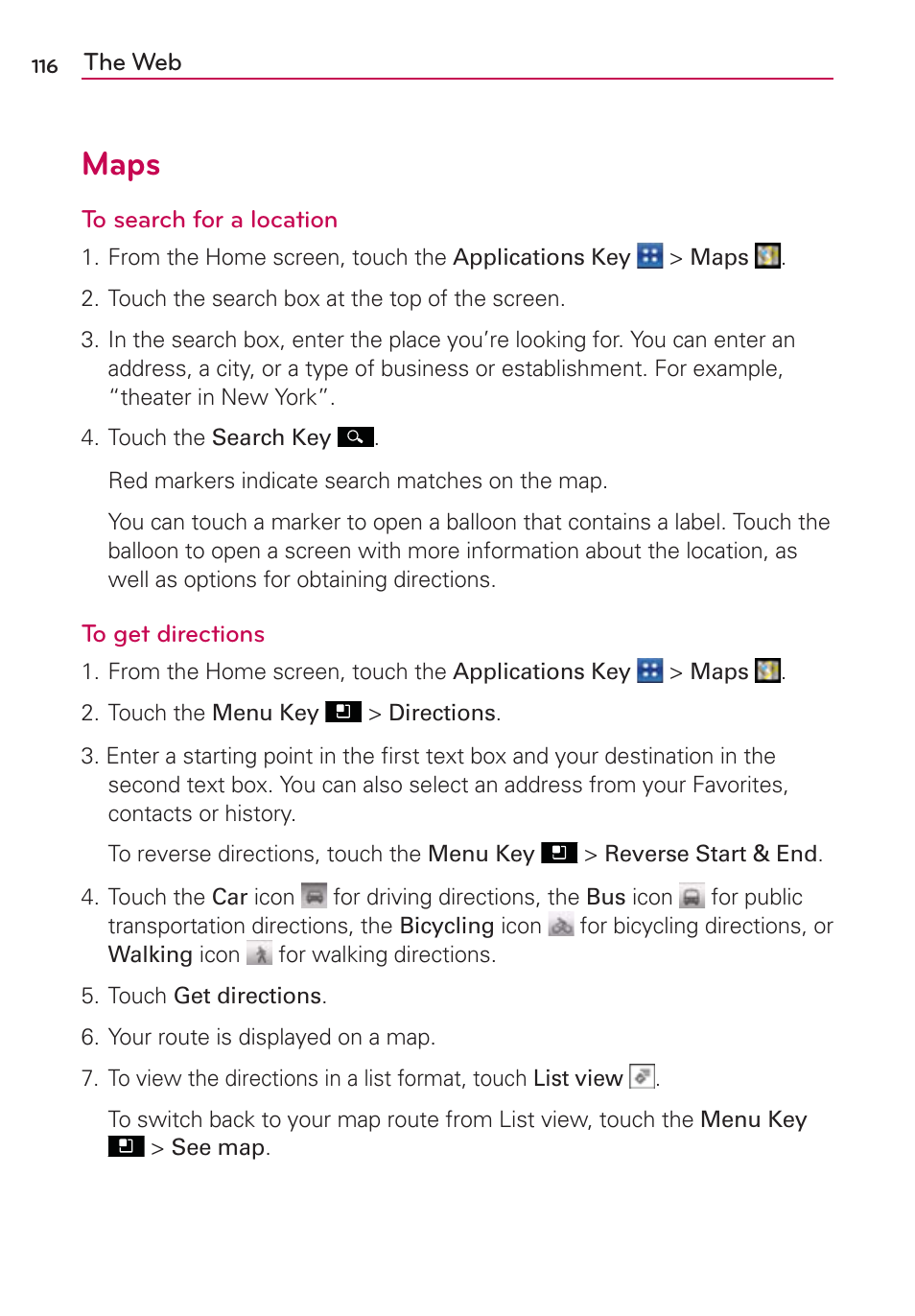 Maps | LG LGMS695 User Manual | Page 118 / 157