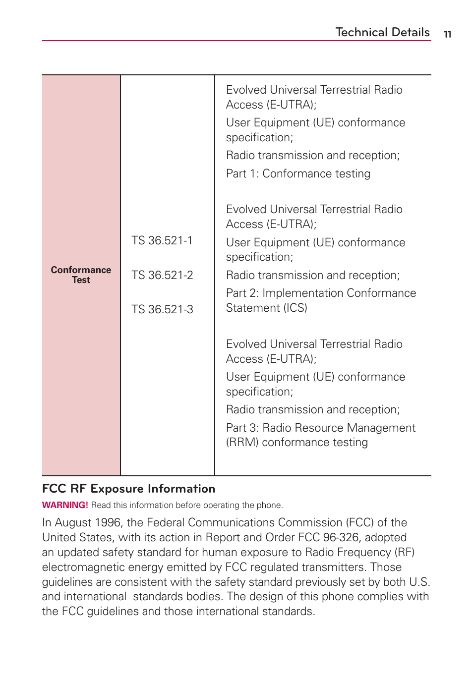 Technical details, Fcc rf exposure information | LG LGMS695 User Manual | Page 13 / 157