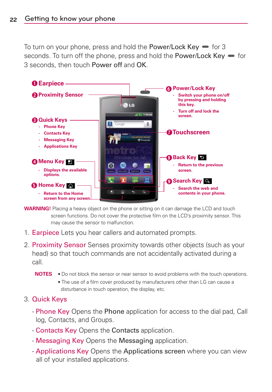 Getting to know your phone | LG LGMS695 User Manual | Page 24 / 157