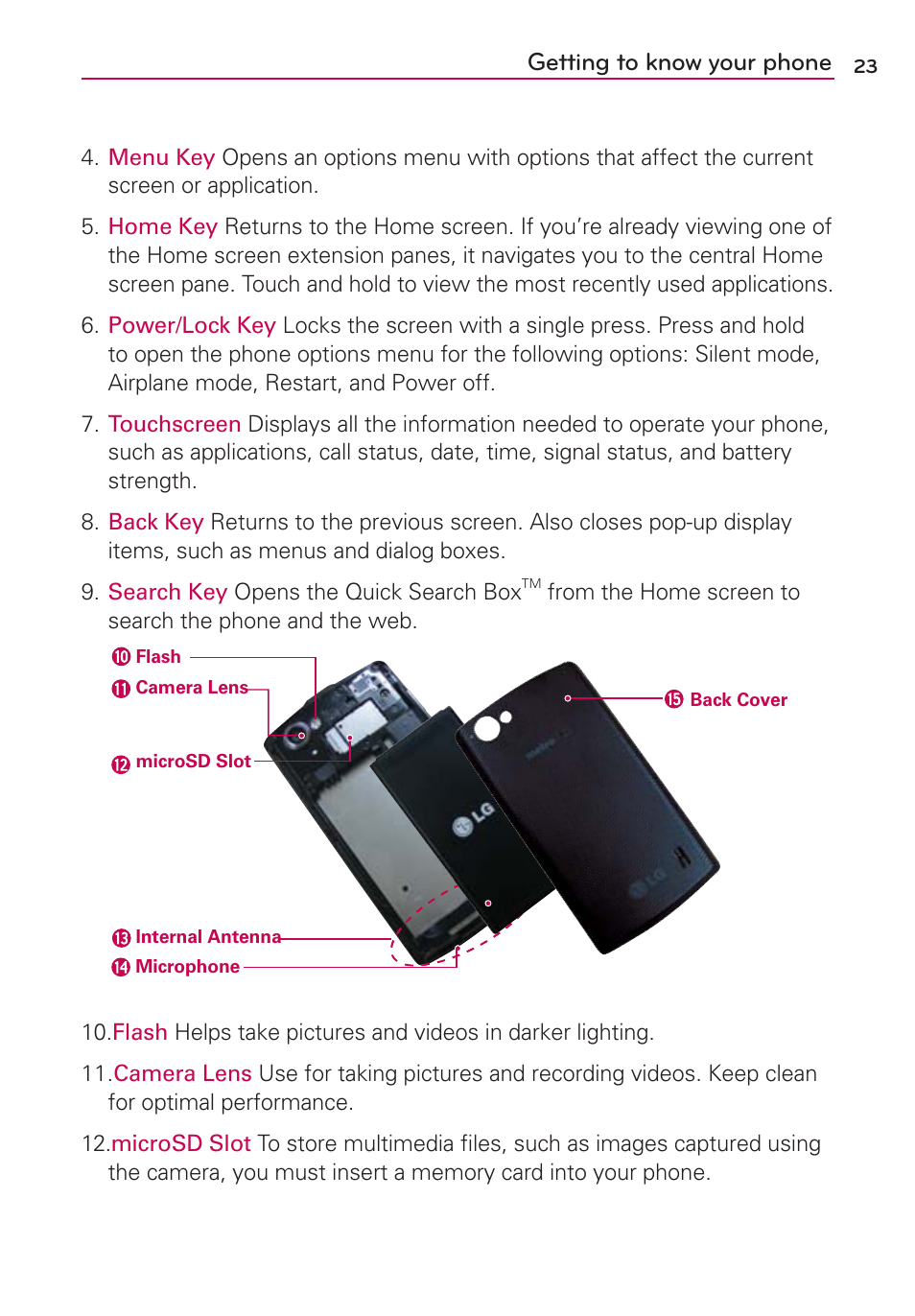 Getting to know your phone | LG LGMS695 User Manual | Page 25 / 157