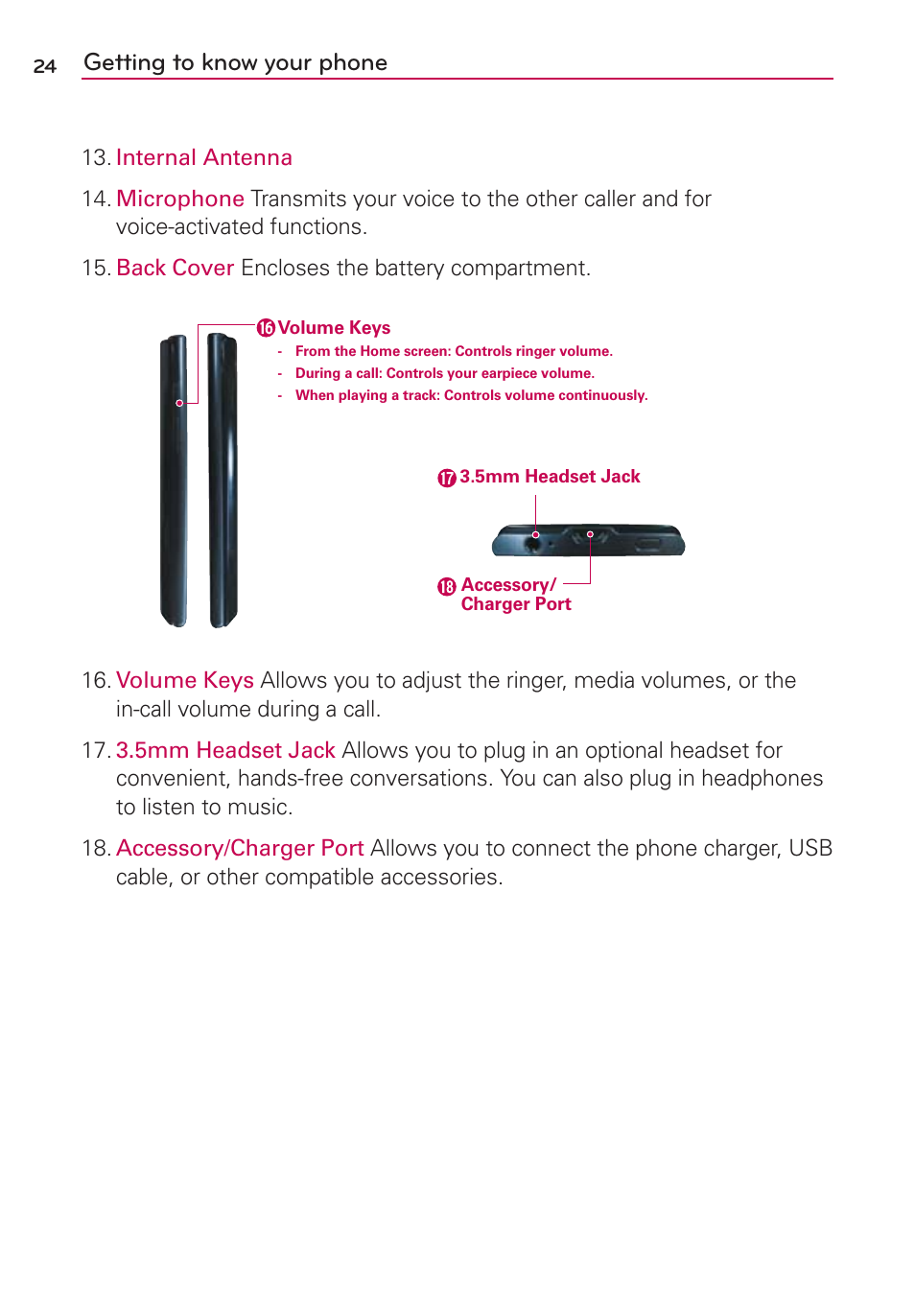 Getting to know your phone | LG LGMS695 User Manual | Page 26 / 157