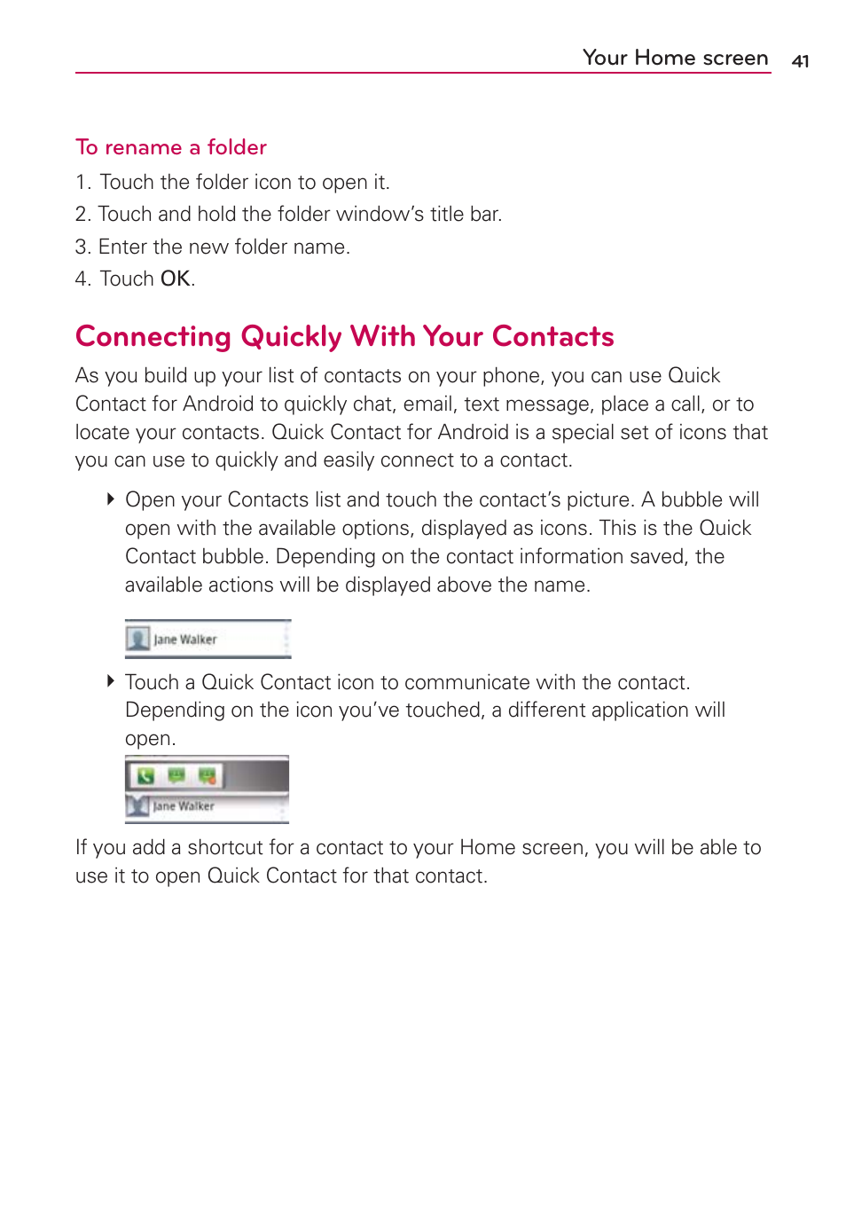 Connecting quickly with your contacts | LG LGMS695 User Manual | Page 43 / 157