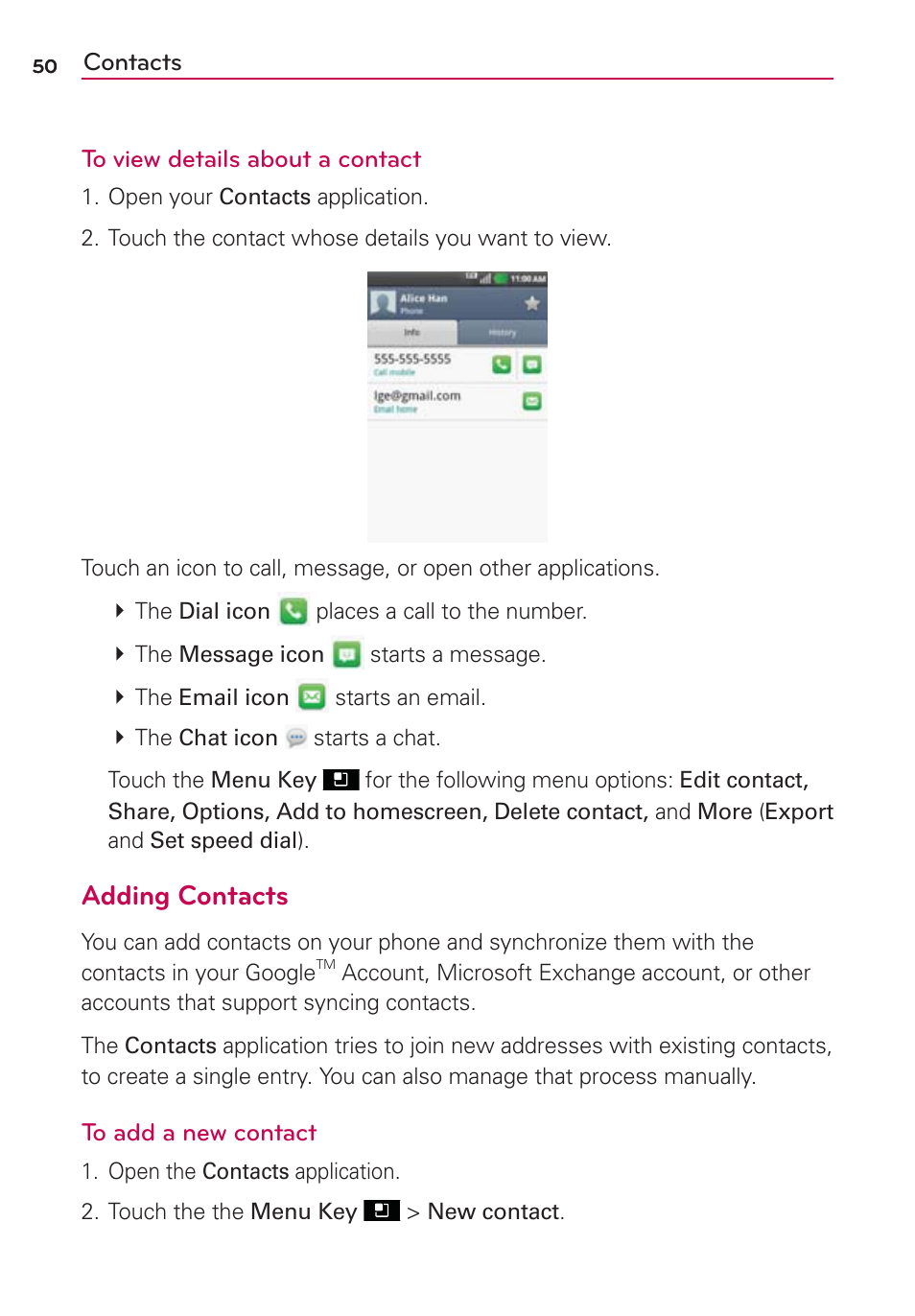 Adding contacts | LG LGMS695 User Manual | Page 52 / 157