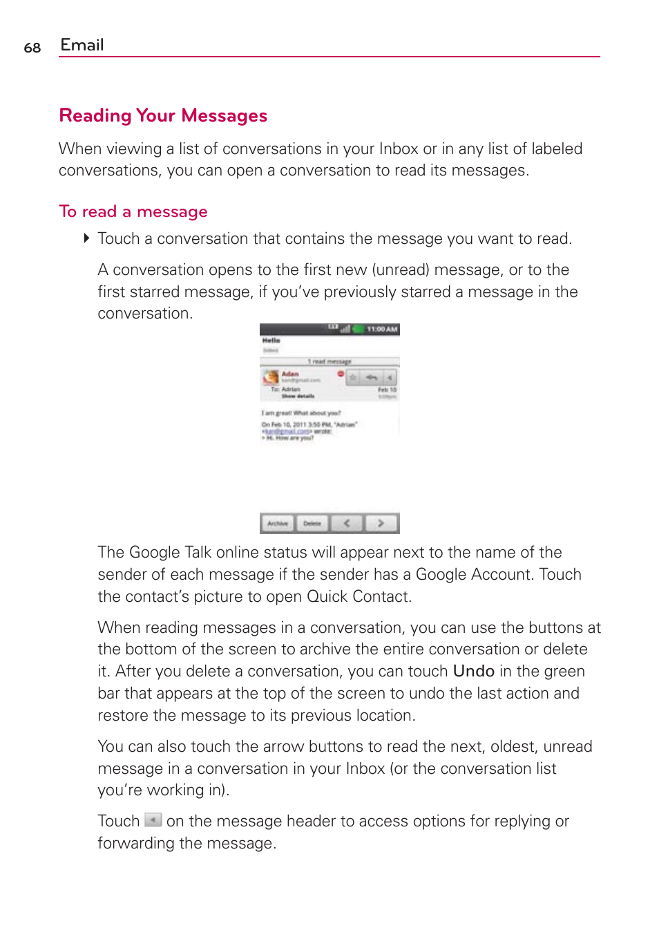 Reading your messages | LG LGMS695 User Manual | Page 70 / 157