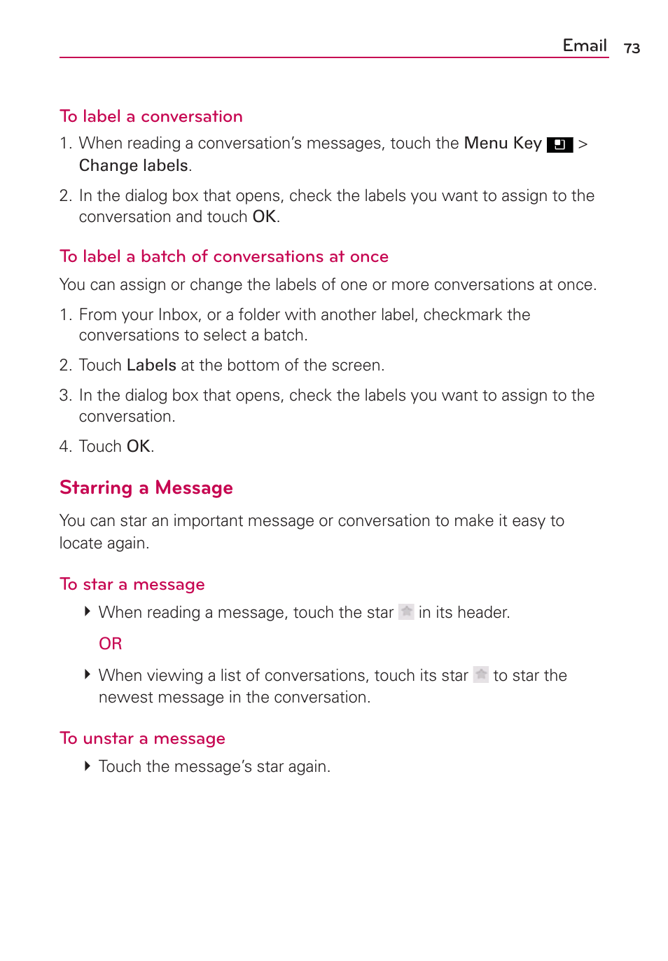 Starring a message | LG LGMS695 User Manual | Page 75 / 157