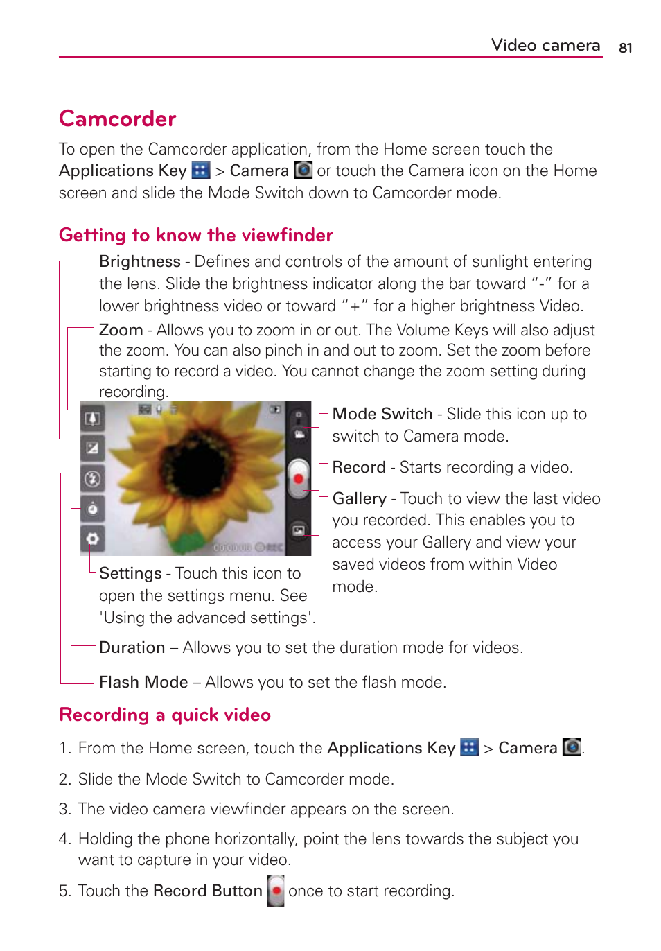 Video camera, Camcorder | LG LGMS695 User Manual | Page 83 / 157