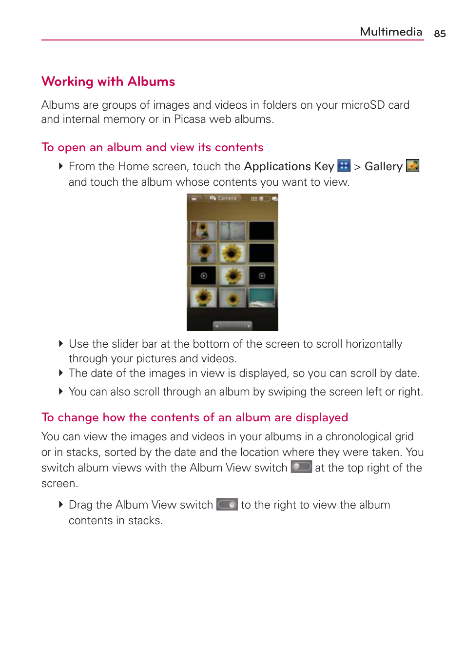 Working with albums | LG LGMS695 User Manual | Page 87 / 157