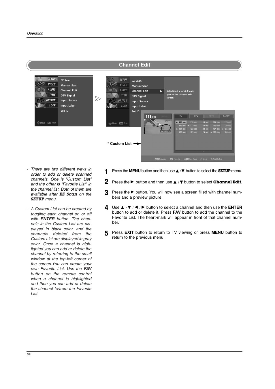 Channel edit | LG 42PC3DV-UE User Manual | Page 32 / 68