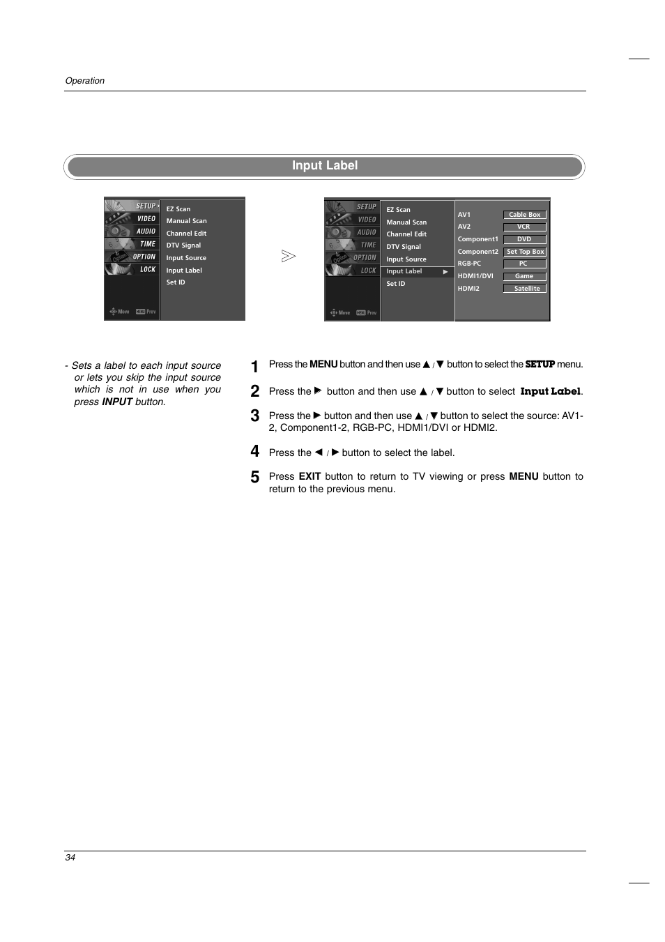 Input label | LG 42PC3DV-UE User Manual | Page 34 / 68