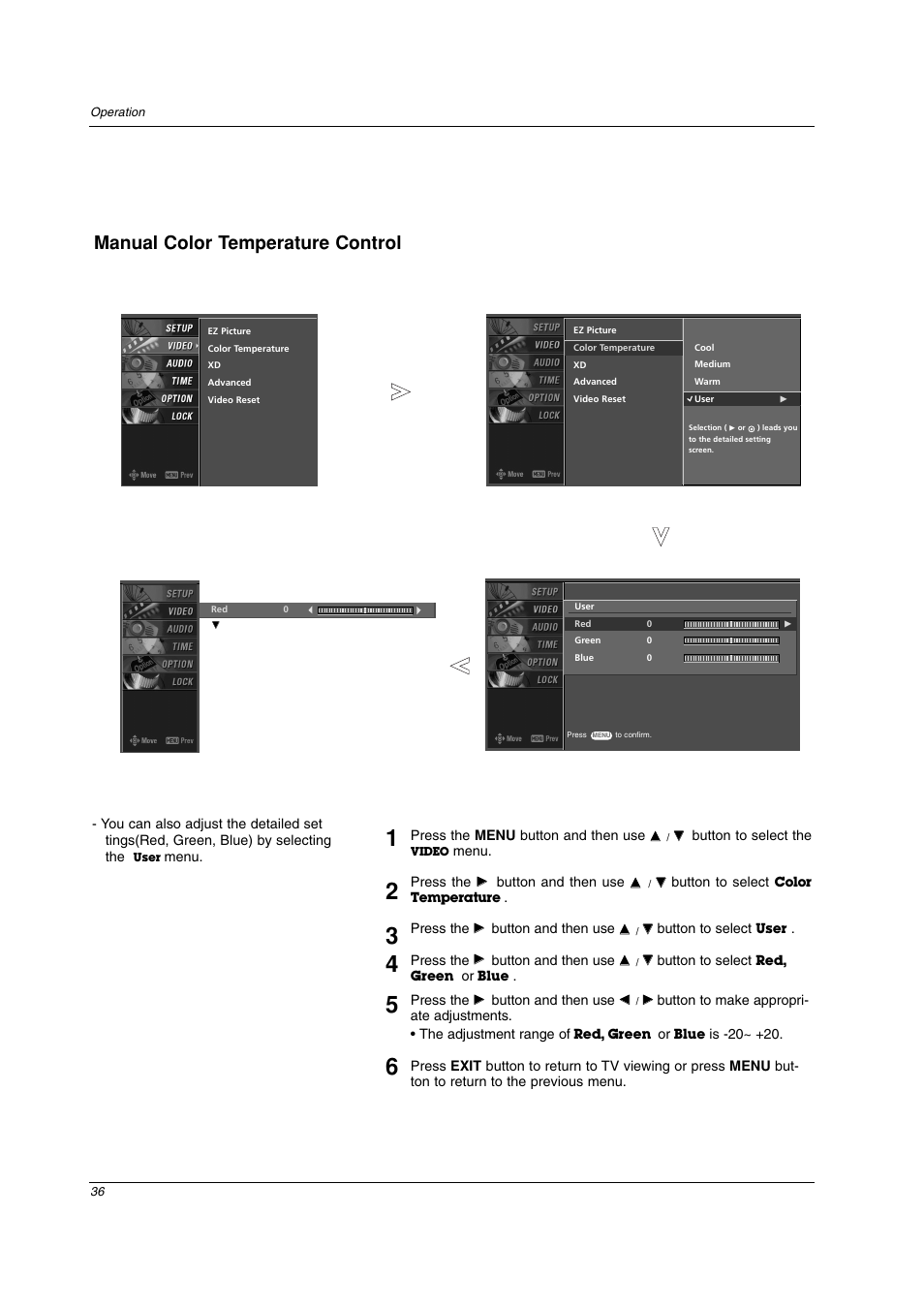 Manual color temperature control | LG 42PC3DV-UE User Manual | Page 36 / 68