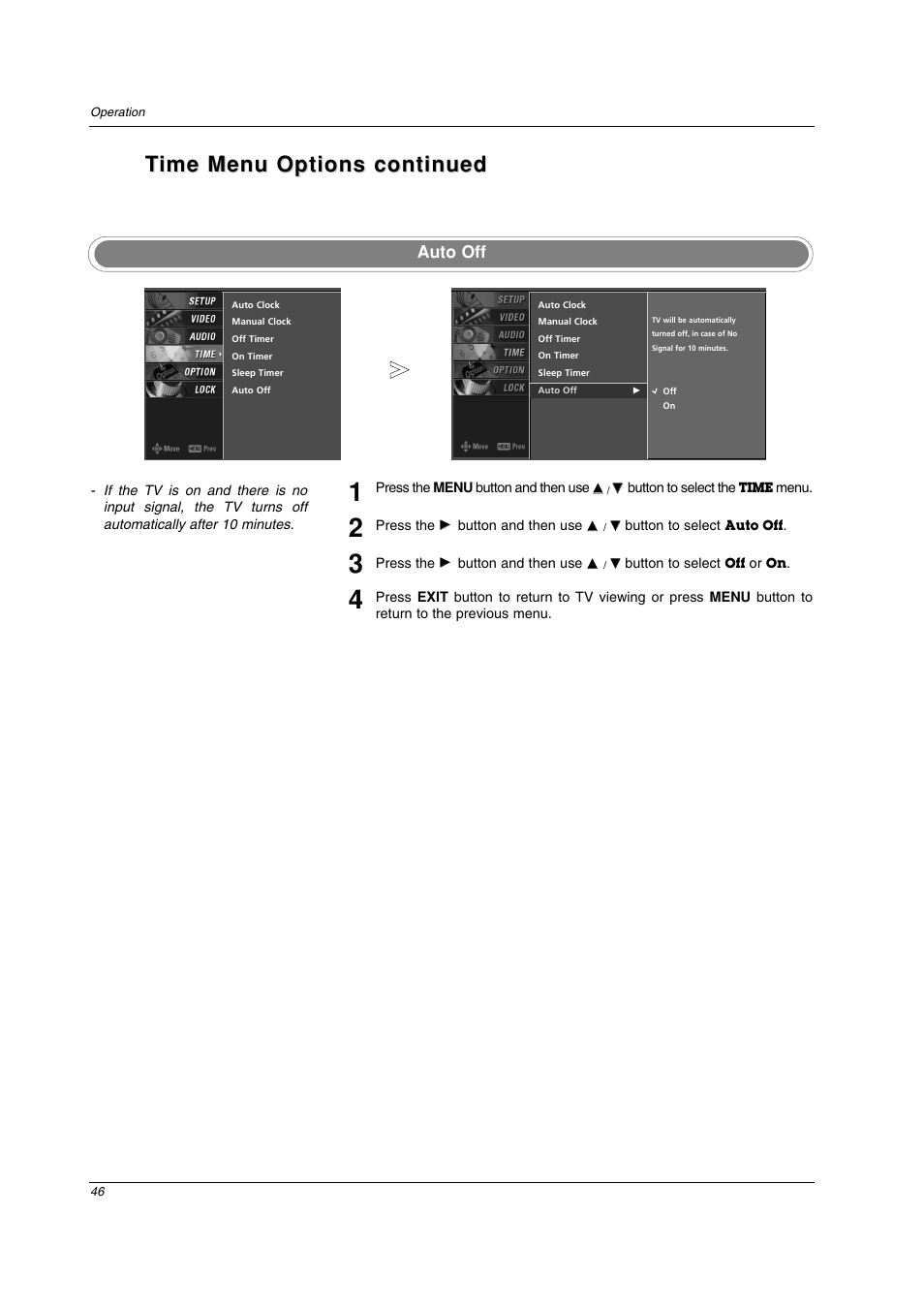 Auto off | LG 42PC3DV-UE User Manual | Page 46 / 68