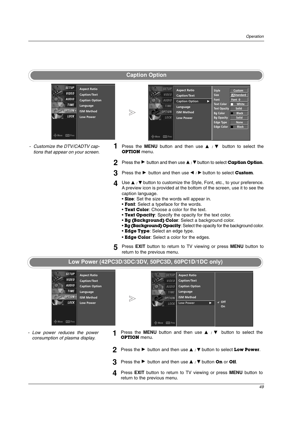 Caption option | LG 42PC3DV-UE User Manual | Page 49 / 68