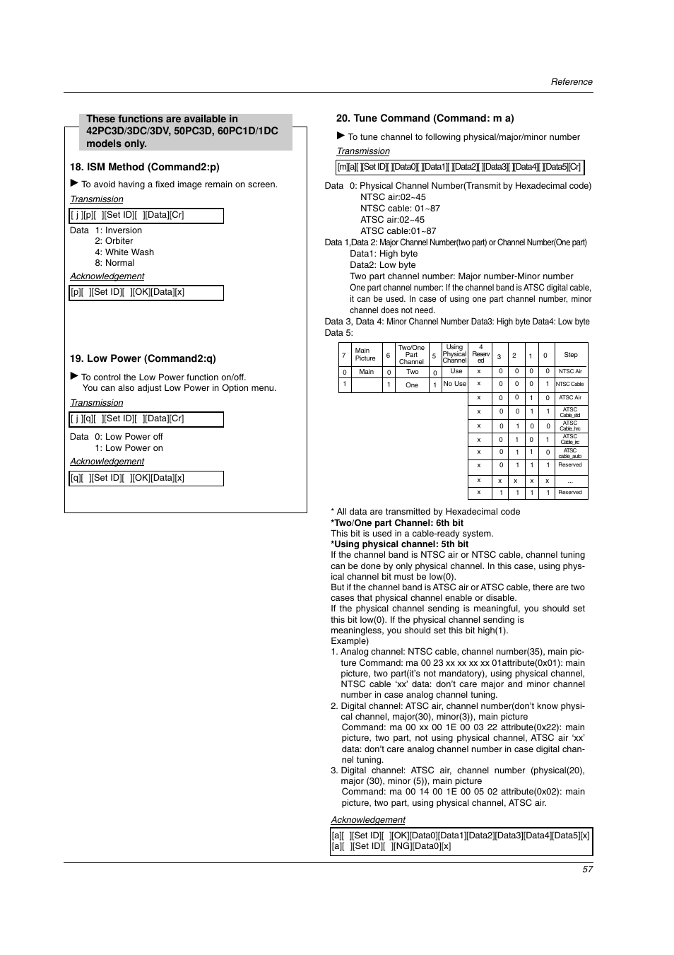 Tune command (command: m a), Low power (command2:q) | LG 42PC3DV-UE User Manual | Page 57 / 68