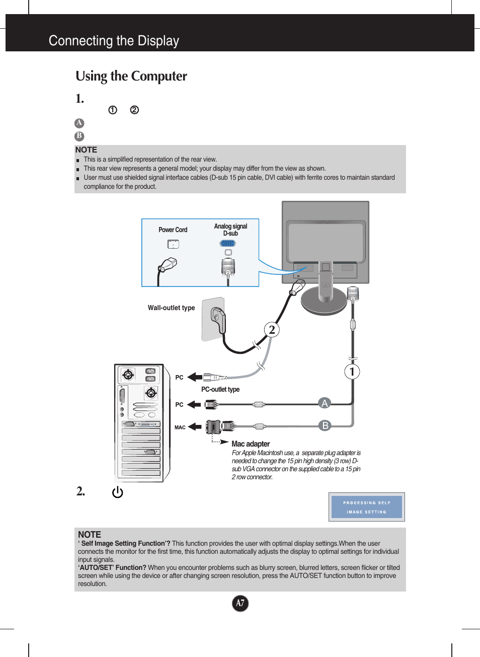 Using the computer, Connecting the display | LG L1942SE-BF User Manual | Page 8 / 25