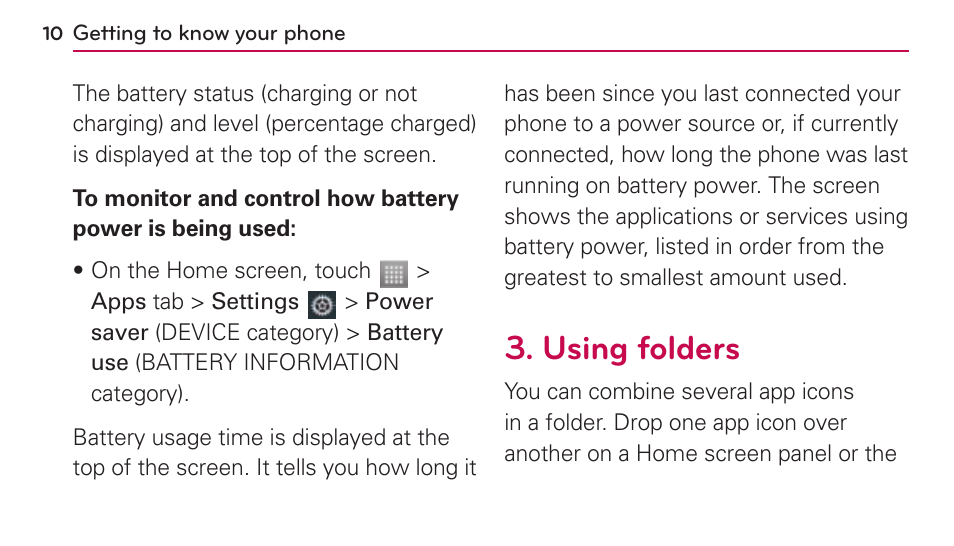 Using folders | LG US730 User Manual | Page 10 / 200