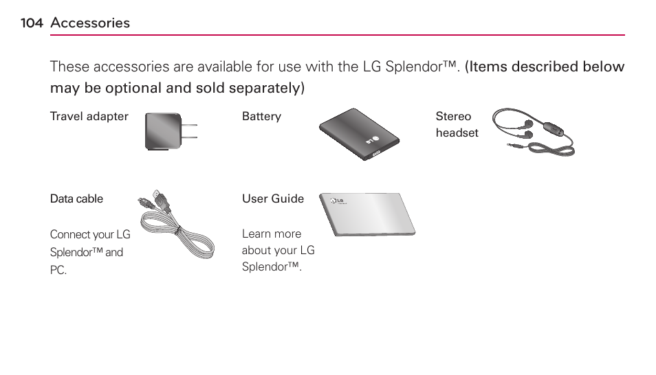 Accessories | LG US730 User Manual | Page 104 / 200