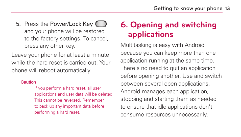 Opening and switching applications | LG US730 User Manual | Page 13 / 200