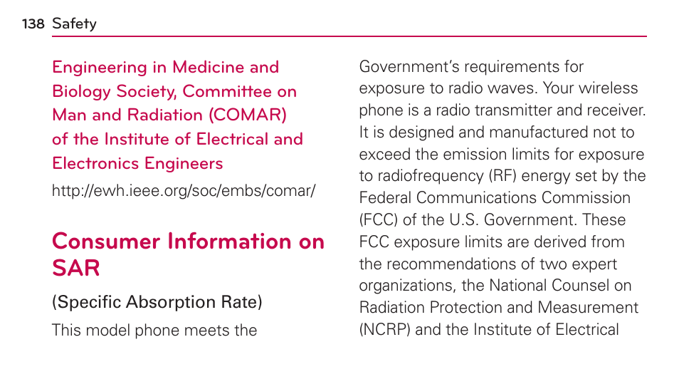 Consumer information on sar | LG US730 User Manual | Page 138 / 200