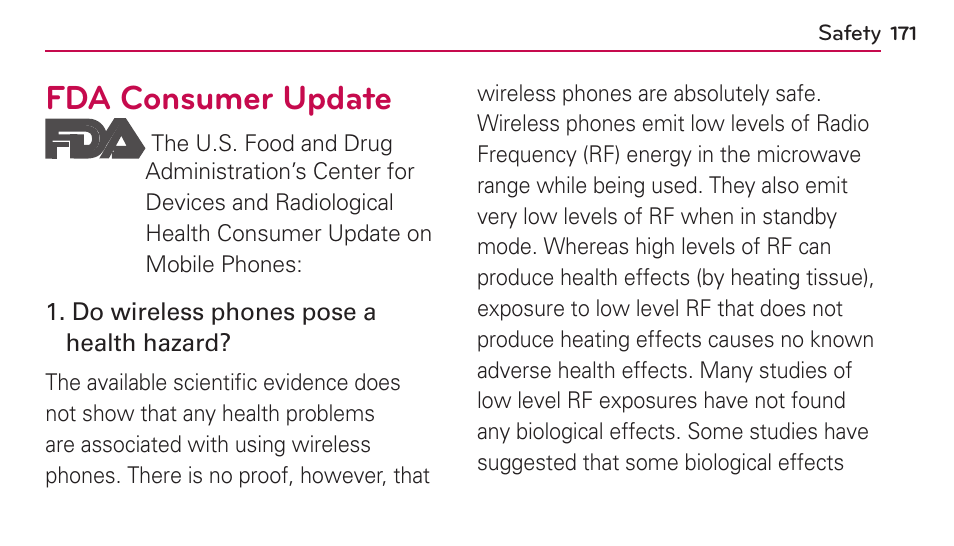 Fda consumer update | LG US730 User Manual | Page 171 / 200