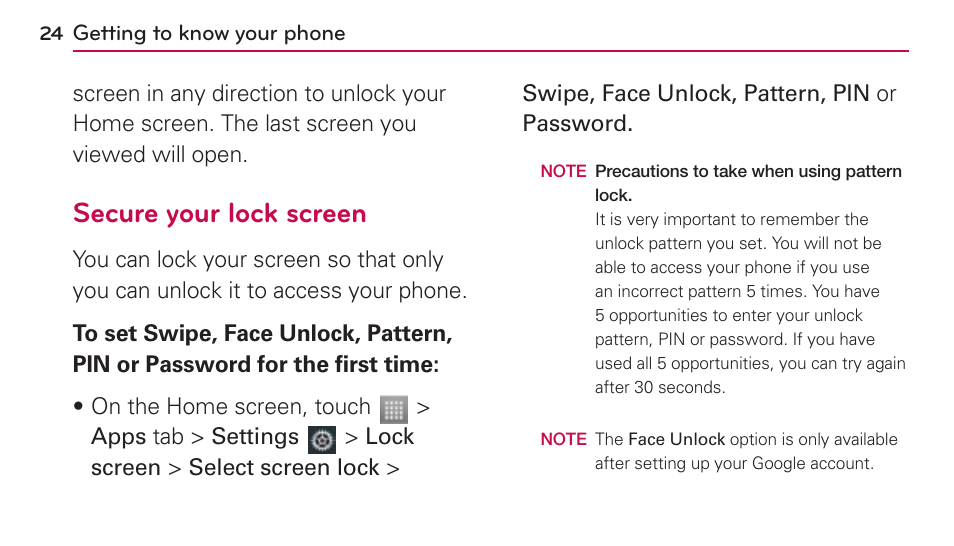 Secure your lock screen | LG US730 User Manual | Page 24 / 200