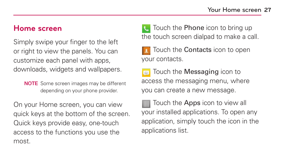 Home screen | LG US730 User Manual | Page 27 / 200