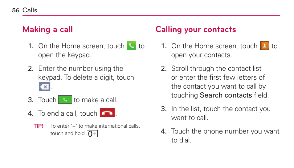 Calls | LG US730 User Manual | Page 56 / 200