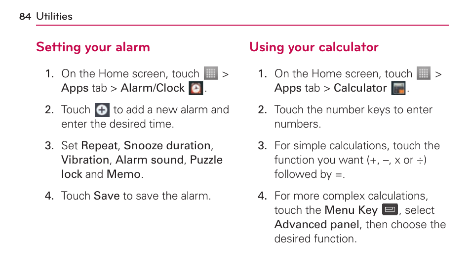 Utilities | LG US730 User Manual | Page 84 / 200