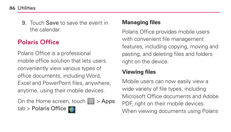 LG US730 User Manual | Page 86 / 200