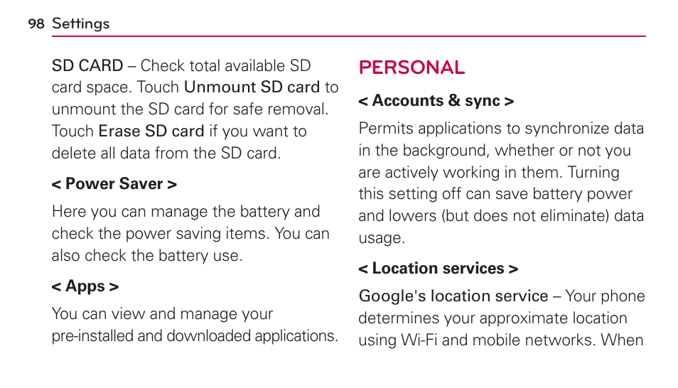 LG US730 User Manual | Page 98 / 200