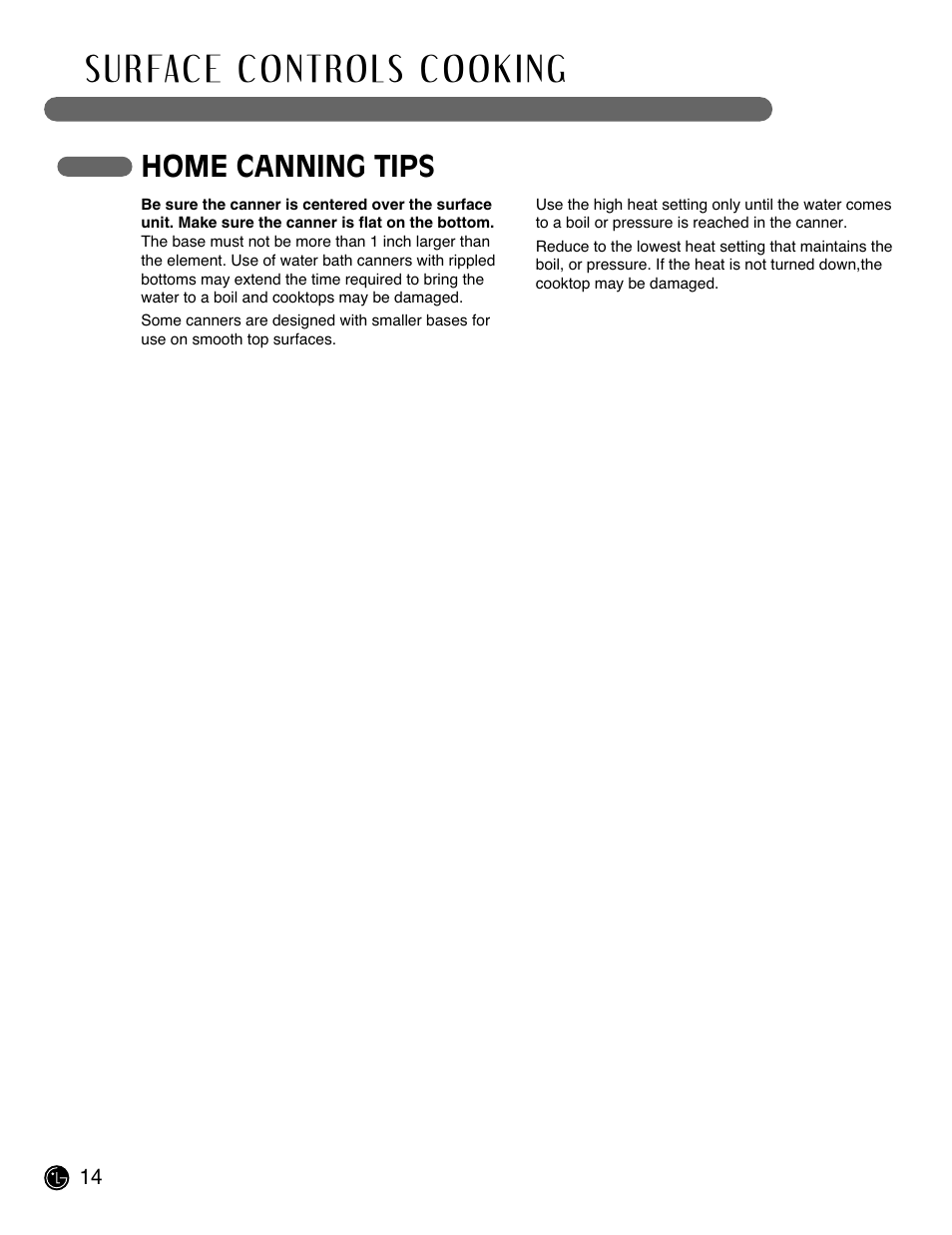 Home canning tips | LG LRE3091SW User Manual | Page 14 / 40