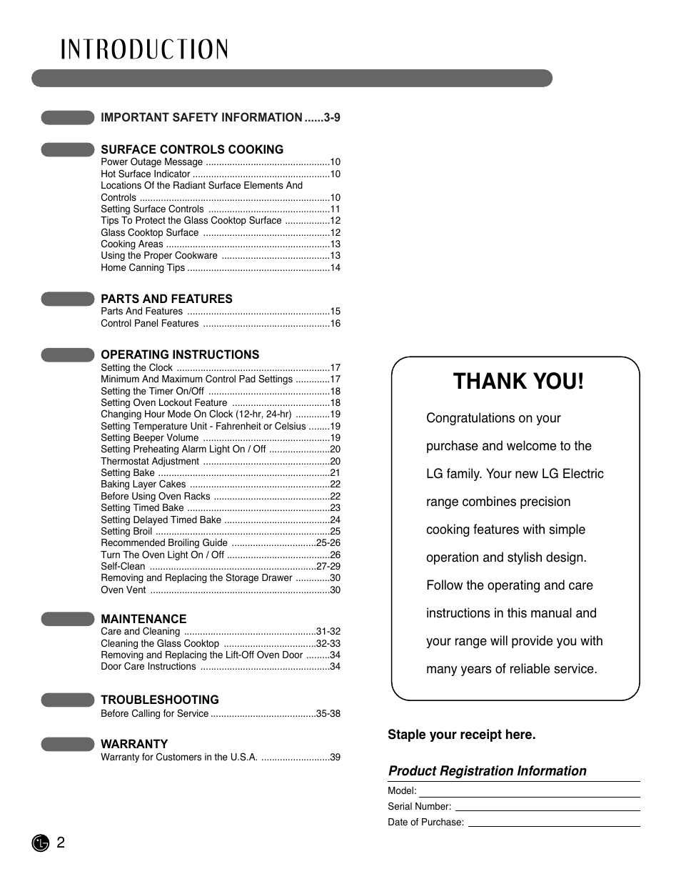 LG LRE3091SW User Manual | Page 2 / 40